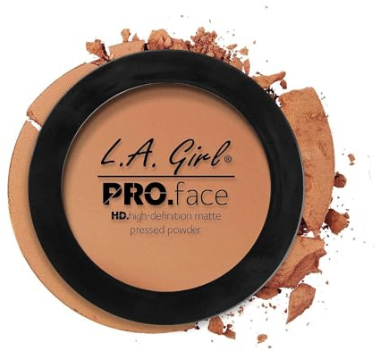 L.A. Girl PRO.Face Matte Pressed Powder, Warm Caramel GPP612 - Flawless, Long Lasting Matte Finish with Sheer to Buildable Coverage & Oil Control - Cruelty Free, Travel Compact with Mirror and Sponge