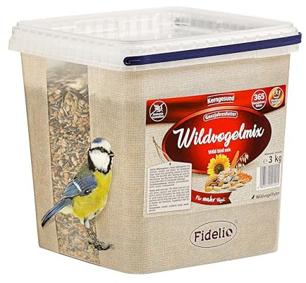 Fidelio Wildvogelfutter, Wildvogelmix, ganzjähriges Wildvogelfutter proteinreich / energiereich, hochwertiges Vogelfutter für Wildvögel, im Eimer, 3 kg