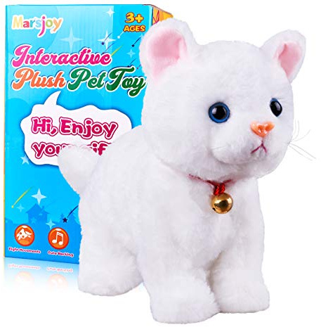 Bianco peluche animale gatto farcito interattivo gatto robot giocattolo, Barking Meow gattino controllo touch, animale domestico elettronico, gatto gattino giocattolo, gatto giocattolo animato per