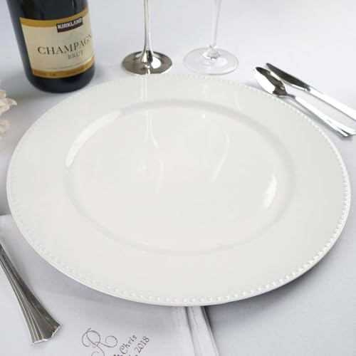 Efavormart Pack of 6 13 White Round Acrylic Beaded Charger Plates for Tabletop Decor Holiday Wedding Catering Event Decoration