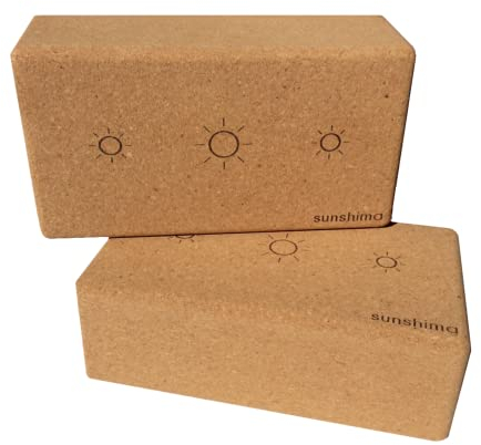 Sunshima Kork Yoga Block (Yoga Blöcke 2er Pack) - 100% Natur kork Yogablock mit hautfreundlichem, rutschfestem Griff Yoga Klotz für alle Niveaus, Yoga und Pilates Kurse, Jogablock Home Zubehör