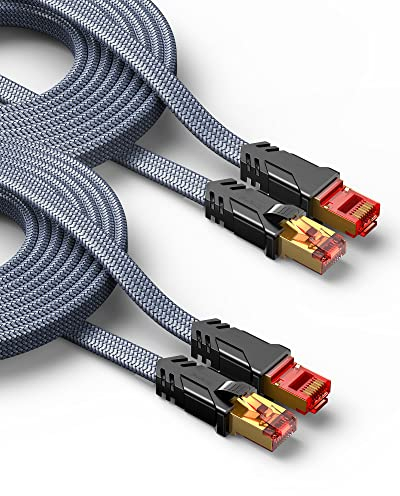 2 Stück Cat 8 LAN Kabel 5m, Snowkids 40Gbps Netzwerkkabel Hochgeschwindigkeits 2000MHz S/FTP Ethernet Kabel POE Gigabit RJ45 Nylon geflochtener Vergoldeter für PS5 PS4 Router Modem TV Switch Laptop