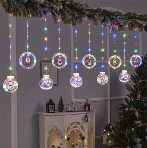 Deals Luces de cortina navideñas 3 m Guirnalda Cortina de cortina de ventana USB para interiores RGB anillos con figura de Navidad Luces 3D Decoración Dormitorio Fiesta en casa