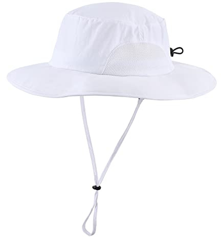 Home Prefer UPF50+ Mens Sun Hat Wide Brim Fishing Hat Airy Mesh UV Protection Portable Bucket Sun Hat White