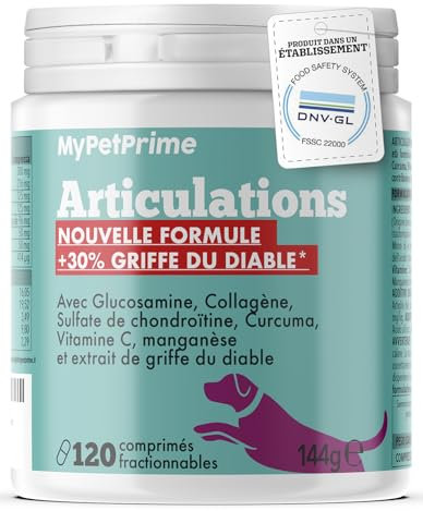 MyPetPrime Articolazioni Cane Mangime Complementare 120 + 5 Compresse Extra Incluse | Nuova Formula JointSupport con MSM, Polvere di Cozza Verde, Glucosamina, Condroitina e Artiglio del Diavolo