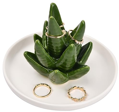 Wisebom Support pour Bague Cactus, Porte-bague Cactus Organisateur, Porte-Bagues Aloe pour Bagues Boucles D'oreilles Bracelets Colliers (Vert)