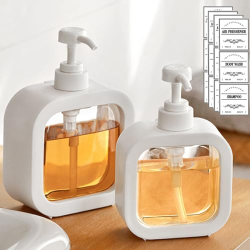Octonyluck Dispenser Sapone, Dispenser Sapone Bagno con Etichetta Impermeabile, Porta Sapone Bagno e da Cucina con Robusta Testa Della Pompa, 300 ml, 2 Pezzi