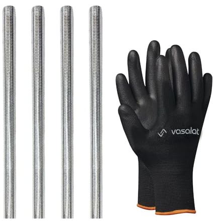 vasalat Lot de 4 tiges filetées M8, 1000 mm, galvanisées, classe de résistance 8.8, tige filetée avec filetage extérieur DIN 976, barre en métal de qualité supérieure avec filetage