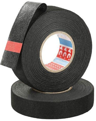 XXLKVSK 2Pcs Adhesive Fabric Cloth Tape 19mmx 15m Electrical Wires Noise Damping Cable Looms Tape Wiring Loom Tape for Car Motorcycle and Electricals (Black)