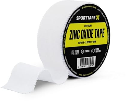 SPORTTAPE Zinc Oxide Tape | 2.5cm x 10m | White Rigid Athletic Tape for Blister Prevention, Joint Support, Boxing Hand Wrap | Zinc-Oxide Strapping for Climbing, Rowing, Wrist, Hand, Glove Protection