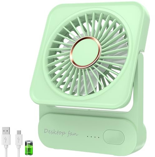 Tischventilator, USB Ventilator Akku von 12h Akkulaufzeit, Mini Ventilator Leise mit 3 Stufen, 135° Verstellbar, Ultraleise & Vibrationsfrei, Lüfter für Büro, Zuhause, Reise