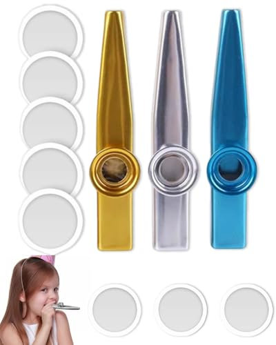 TPZORJX Metall Kazoos,3 Stück kazoos,Kazoo Instrument, mit 8 Austauschbaren Membran, Nasenflöte, Geeignet für Kinder, Erwachsene und Musikanfänger, Kazoo Bunt fur Kinder Party Favors Geschenke