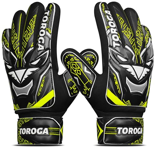 TOROGA Gants de gardien de but de football pour garçons, enfants et jeunes – Gants de gardien de but de football avec double protection du poignet en latex de 4 mm – Gants de gardien de but de