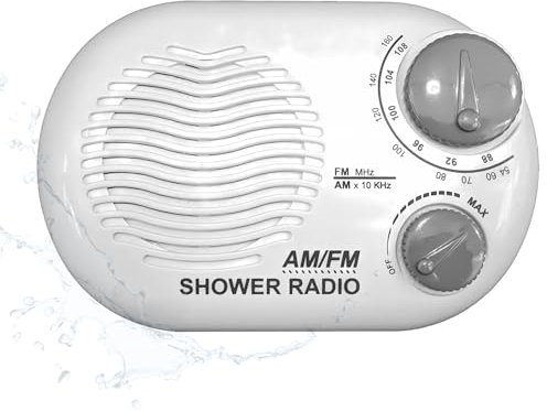KEN-TECH Shower Radio - Includes Carrying or Hanging Strap. Portable Design Perfect for Bathroom, Kitchen, and Outdoor. Built in Speaker, Battery Operated Radio