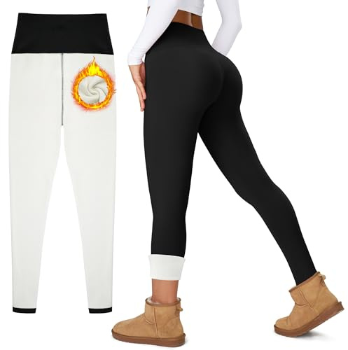 Uowou Women's Thick Fleece Lined Leggings High Waisted Tummy Control Thermal Warm Soft Yoga Pants for Cold Winter Black