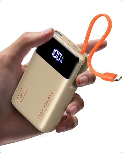 INIU 45W Power Bank, Ultrakompakt 20000mAh Powerbank med Inbyggd USB-C-kabel, Snabbladdande Externt Batteri, Godkänd för Flygplan, ett Måste på Resan för iPhone 17 16 15 Samsung S26 Xiaomi iPad, Beige | Snabbladdning externa mobiltelefonbatterier, flygplan, rese-Essential för iPhone 17 16 15 Pro, Samsung S22, Xiaomi, iPad etc