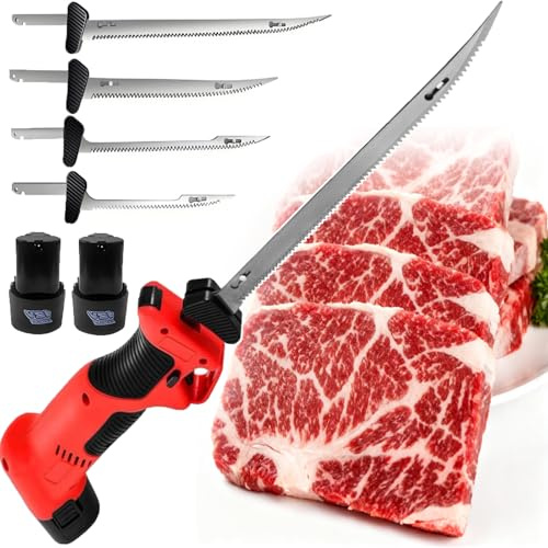 smafoseedding Cuchillo Eléctrico Inalámbrico para Filetear: Sierra Recargable De Vaivén para Filetear Pescado, Carne Y Aves. Incluye 4 Cuchillas, 2 Baterías, Bloqueo De Seguridad Y Diseño Ergonómico