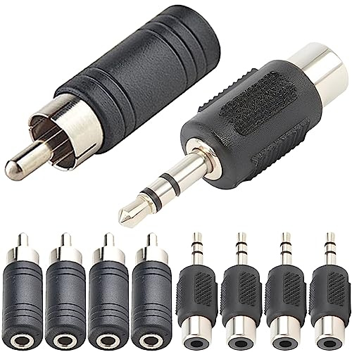 HAAMNING7 1/8 inch Female Stereo Jack to RCA Mono Male Adapter & 3.5mm Male Stereo Plug to RCA Mono Female Adapter, Nickled-plated, Black (10 Pack)