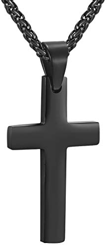 PROSTEEL Black Cross Necklace Antique Crucifix Pendant with Stainless Steel Chain Religious Jewelry Gifts Valentines Day