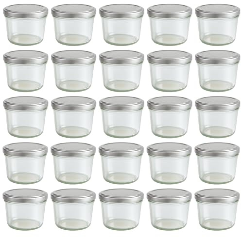 hocz 25x Marmeladengläser 230 ml | mit Deckel Silber TO 82 | mit Etiketten NZ | Einmachgläser mit Schraubdeckel zum befüllen | Sturzgläser für Marmelade Schraubgläser | leere Gläser Set | 25 Stück