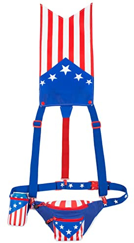 Tipsy Elves Patriotic USA Fanny Pack with American Flag Cape Suspenders and Drink Holder
