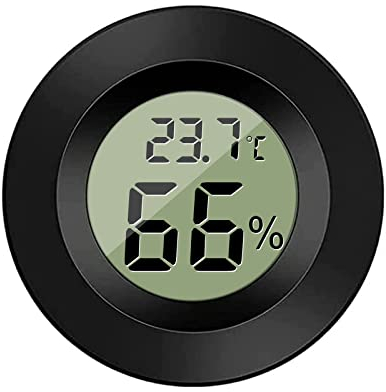 ZHITING Medidor digital de temperatura y humedad de forma redonda negra para interiores, higrómetro, pantalla LCD, grados Celsius °C para humidificadores, invernadero