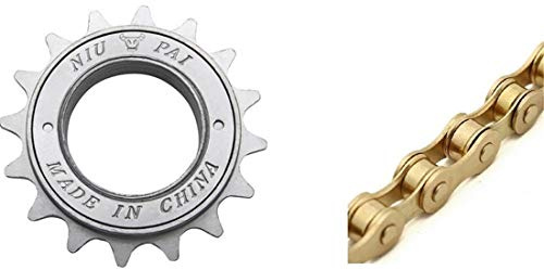 FSC F410 1-Speed Bicycle Chain Single (1/2 x 1/8-Inch, 104L) (Gold Chain+16T Freewheel)
