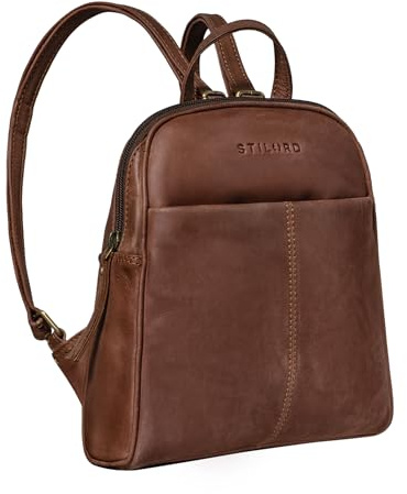 STILORD Charlotte Elegante Mochila Mujer Cuero Vintage para Damas de Cuero Pequeña Daypack para Diario Salir o Trabajo de auténtica Piel Color:Messina - marrón