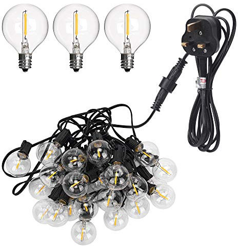 TEKLED® LED Outdoor String Lights | 25 LED G40 Decorative Bulbs | Waterproof Indoor Outdoor 32FT with UK Plug | Warm White | for Patio Garden Backyard Home Christmas Tree Party Terrace