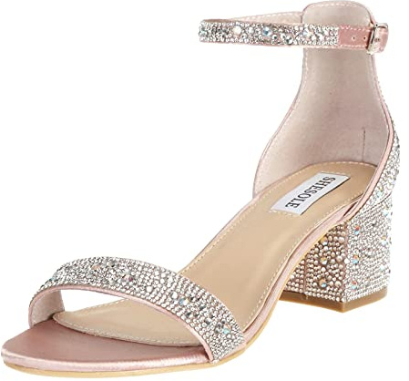 SheSole Women's Rhinestone Heels Sparkly Sandals Wedding Shoes for Bride Low Heel Prom Party Dress Shoes Champagne Size 6