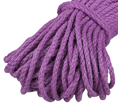 Uiopa Spago Juta 5mm x 10m, Spago Grosso Naturale Corda Canapa Colorato, 3 Fili Corda Iuta per Tiragraffi per Gatto, Artigianato Fai-da-Te, Giardinaggio, Decorazione Domestica (Viola Chiaro)