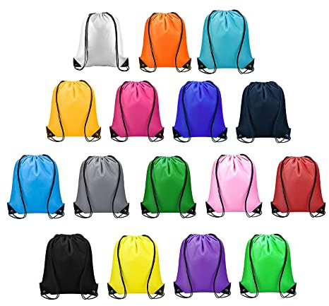 Flow fire 16 Pcs Drawstring Bag, Sports Drawstring Swimming Bag for Kids, Drawstring PE Bags for School Boys, Girls and Children