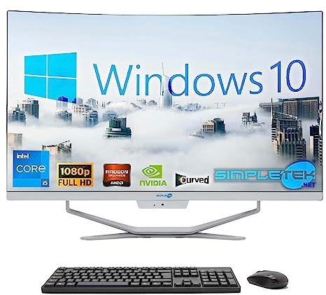 SIMPLETEK – All in One Computer 27 Böjd | Intel i5-processor 10 Gen | GT710-grafikkort 1 GB | Windows 10 | 8 GB RAM 240 GB SSD | Perfekt för Grafik, Spel, Arbete