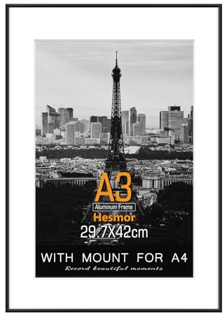 Hesmor A3 Picture Frame Black Famlily Photo Frame 12 x 16.5 Inch Size A3 with Clear Plexiglass for Wall Mounting, Single with Mount for A4 Print