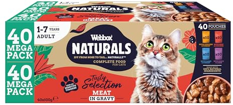 Webbox Naturals Complete Adult Wet Cat Food, 40 x Meat in Gravy Variety Mega Pack - Made with Natural Ingredients and No Nasties (40 x 100g Pouches)