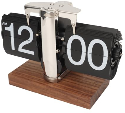 Sonew Retro Digitale Flip Down Uhr, Automatisches Drehen, Batteriebetriebene Mechanische Uhr, für Heimzimmer Büro Dekoration (Schwarz)