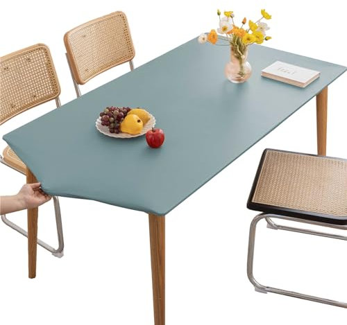 Mantel de hule lavable, impermeable, elástico, PVC, cubierta de mesa de vinilo, protección rectangular, para cocina, interior y exterior, pícnic, camping (azul, 80 x 140 cm)