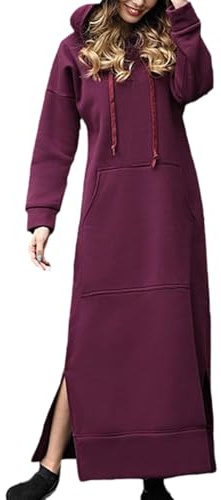 tinbarry Abito in Felpa da Donna Vestito Lungo Invernale Abito con Cappuccio a Maniche Lunghe Causal Abito con Tasche Maxi Abito
