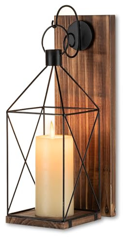 Staymoment Portacandele da parete in legno vintage, lanterna da 40 cm, decorazione da parete, marrone, per soggiorno, corridoio, camino, stile rustico