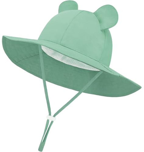 DRESHOW Cappello da Sole Bambino Unisex Secchio Regolabile del Sole Berretto per Neonata Ragazzi Ragazze con Orecchie da Orso Neonato Bambini Pieghevole Cappelli da Sole da Spiaggia UPF 50+