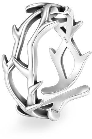 Rogivora 925 Sterling Silver Irregular Crown of Thorns Ring for Men Women Adjustable Branch Ring Gothic Jewelry, Size 8-11 (Large)