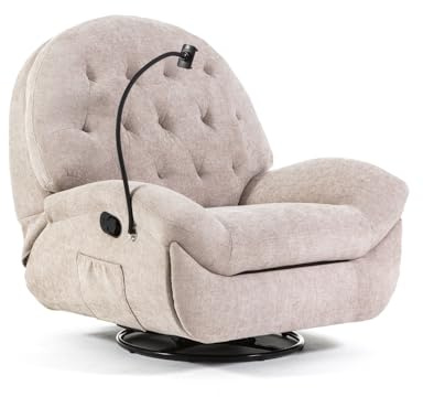 Poltrona Relax 3 Posizioni Girevole, Reclinabile e a Dondolo - Stile Moderno - Pina (Beige Chiaro)