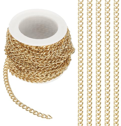 PATIKIL 16.4Ft Catene A Maglie Ritorte in Alluminio, 6x4.5mm Catena Curb Confezionata in Rotolo per Creazione Gioielli, Catena per Bracciali Collane Orecchini, Oro