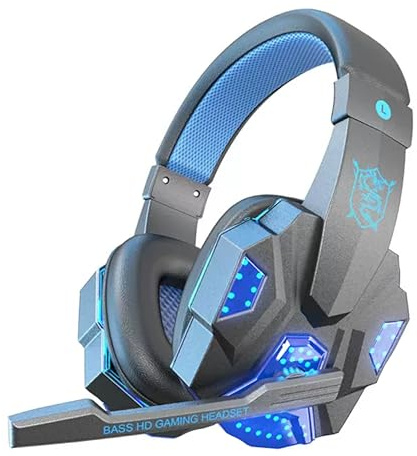 eBoutik - Gaming Headphones with Microphone & Noise-Cancelling, 3.5mm Wired Jack & Surround Sound for Universal use Gaming, Streaming, Vlogging etc (Dark Blue)