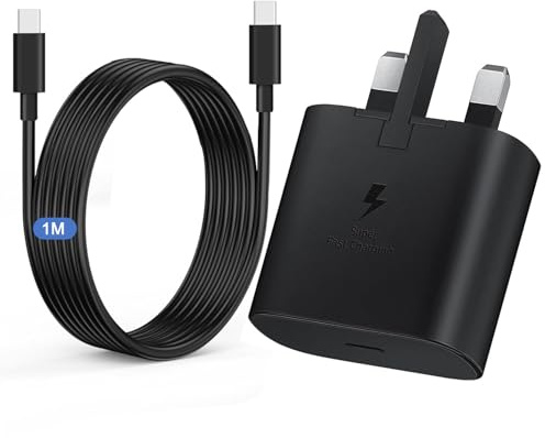 Samsung Charger Plug and Cable 1M, Samsung USB Type C Lead with USBC Charging Plug Fast Charge for Galaxy S26 S25 S24 S23 S22 S21 S20 A16 A17 A23 A25 A26 A32 A33 A34 A35 A36 A52 A53 A54 A55 A56 A70