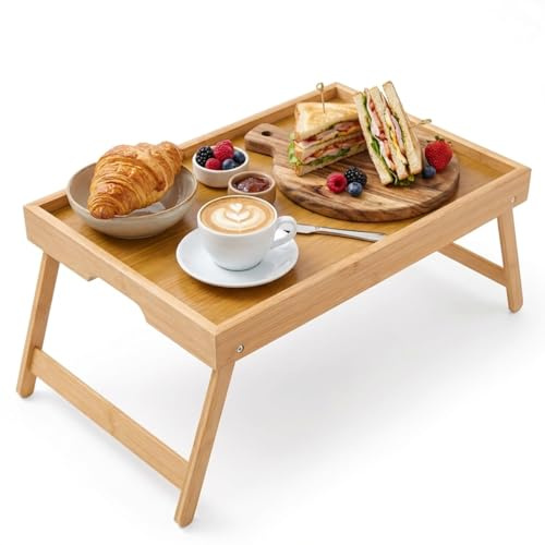 Zuxbolf Tavolo da Letto Bamboo 40x30x19cm, Vassoio da Letto Pieghevole per Mangiare, Tavolino Colazione per Letto e Divano, Ideale per Laptop, Scrittura e Giochi, Regalo Perfetto per Famiglia