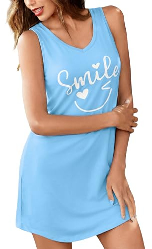 Bresdk Camisones de Mujer Verano Impresión de Corazón Camison Mujer Dormir Señora Camisón Cuello V Suave y Transpirable S-3XL