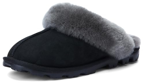 WaySoft Women's Genuine Australian Sheepskin Slippers, 18mm Wool Pile, Memory Foam, Durable Anti-Slip EVA Sole