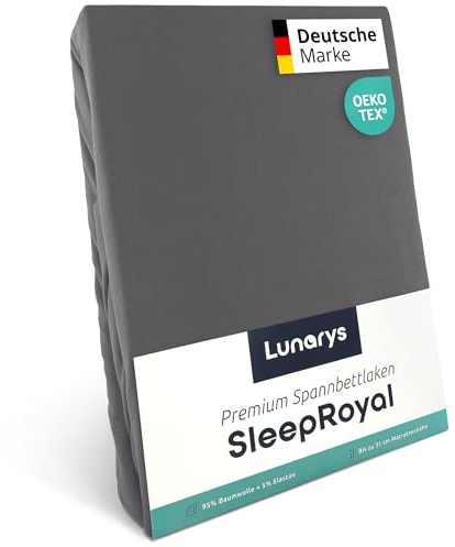 Lunarys® SleepRoyal Luxus Spannbettlaken 120x200cm - Grau - 250 g/m² Premium Bettlaken - 40 cm Steghöhe - für hohe Matratzen, Boxspringbett & Matratze + Topper & Wasserbett - Stretch Jersey