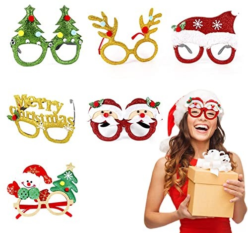 Ancuioyz Weihnachts Brillengestell Requisiten Weihnachtsbrillen,Weihnachtsbaum Schneemann Weihnachtsmann Rentier Partybrille Rahmen Wird für Weihnachts dekorationen Festival Dekorationsset